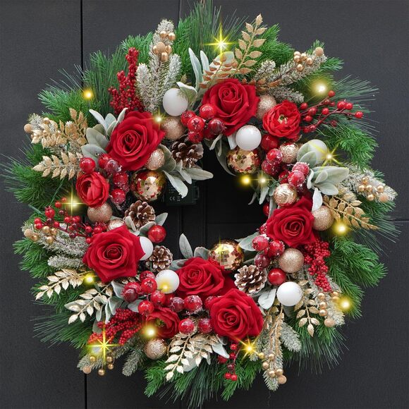 Other - 1060 24 Inch Artificial Christmas Wreath for Front Door, Christmas Rose
